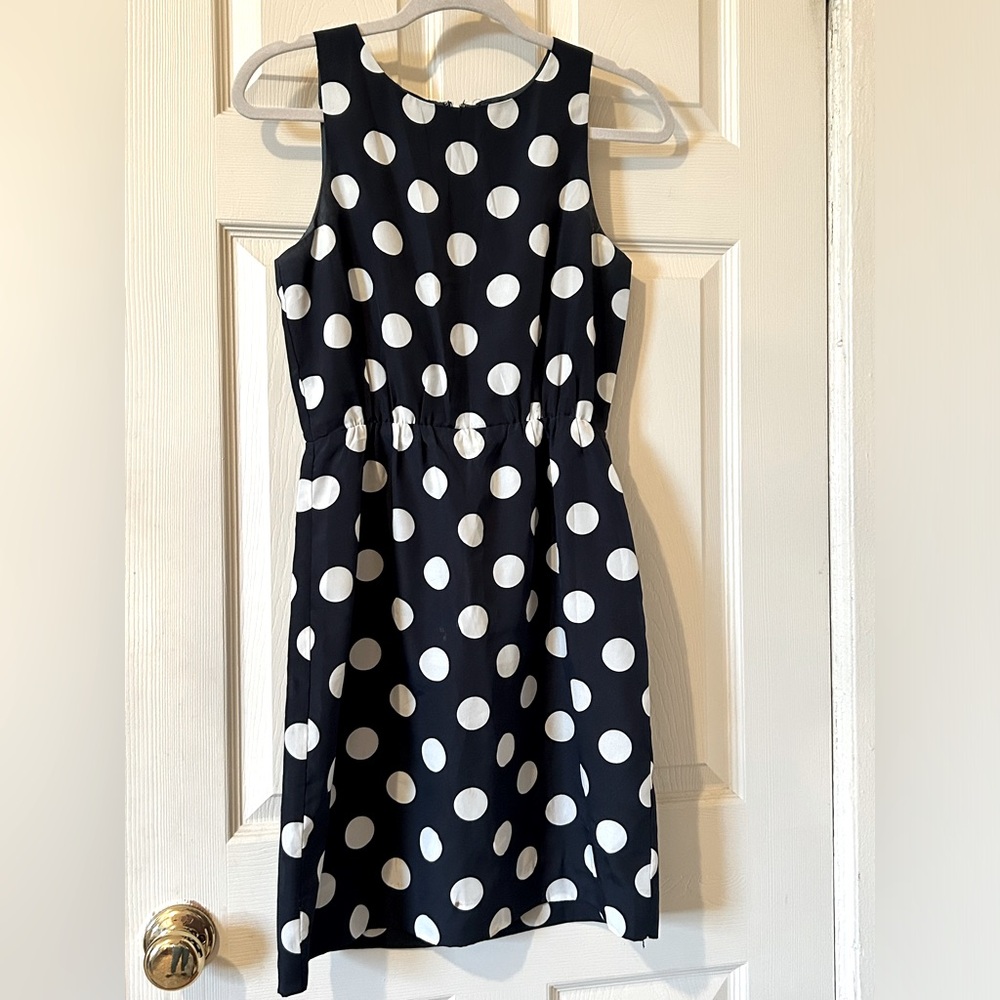 J. Crew blue and white polka dot sleeveless dress